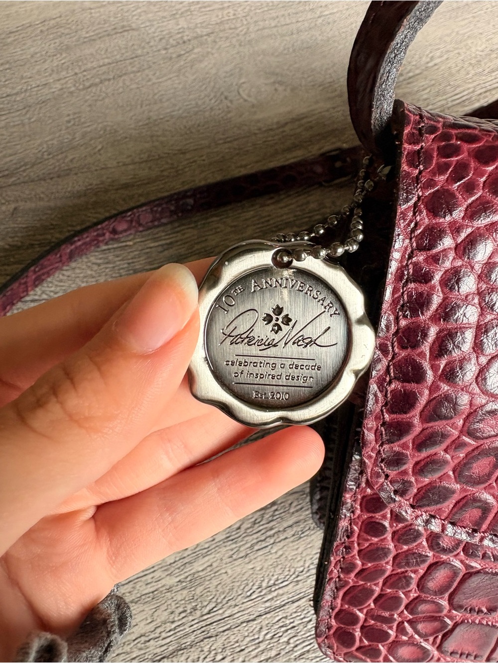Patricia Nash Burgundy Croc-Embossed Crossbody with Floral Turnlock - Picture 4 of 4